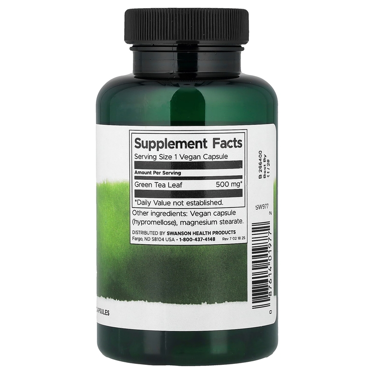 Swanson Vitamins, зелёный чай, 500 мг, 100 веганских капсул