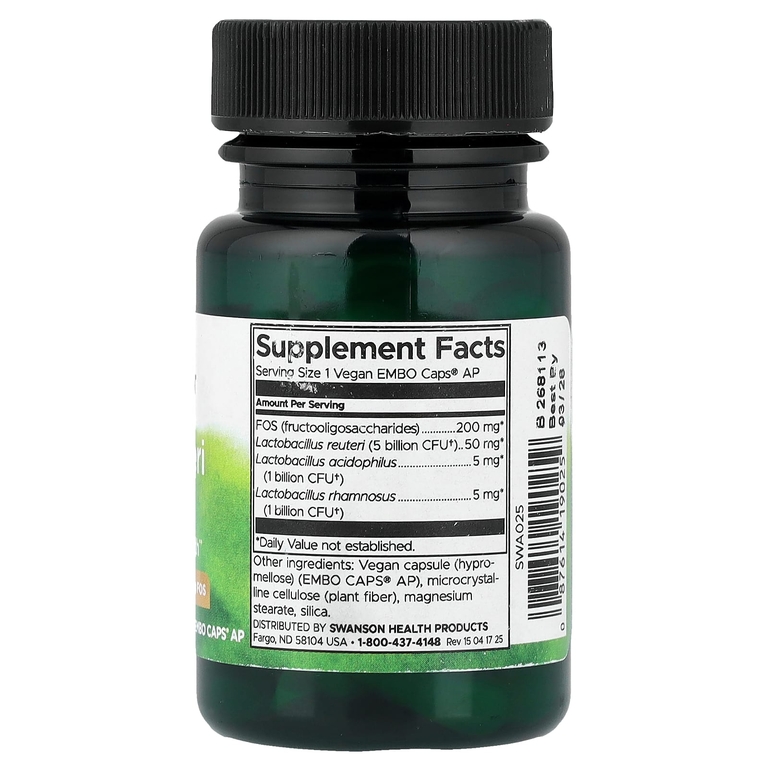 Swanson Vitamins, L. Reuteri Plus, лактобактерии реутери, 30 веганских капсул EMBO Caps® AP