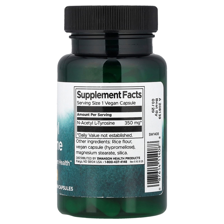 Swanson Vitamins, N-ацетил L-тирозин, 350 мг, 60 веганских капсул