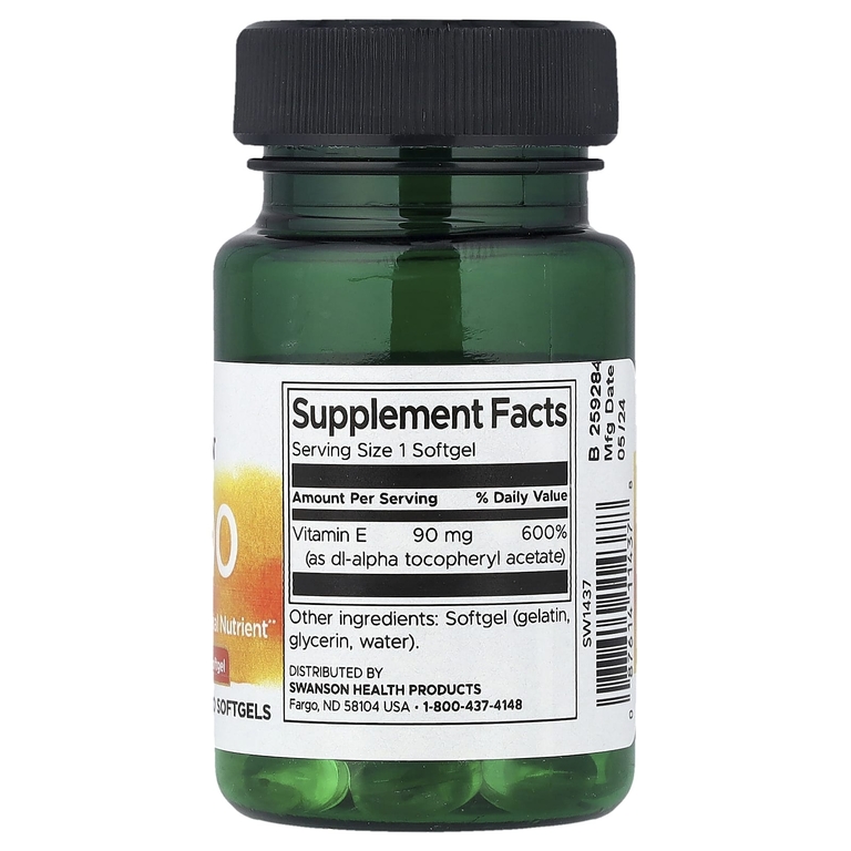 Swanson Vitamins, E-200, витамин E, 90 мг (200 МЕ), 60 капсул