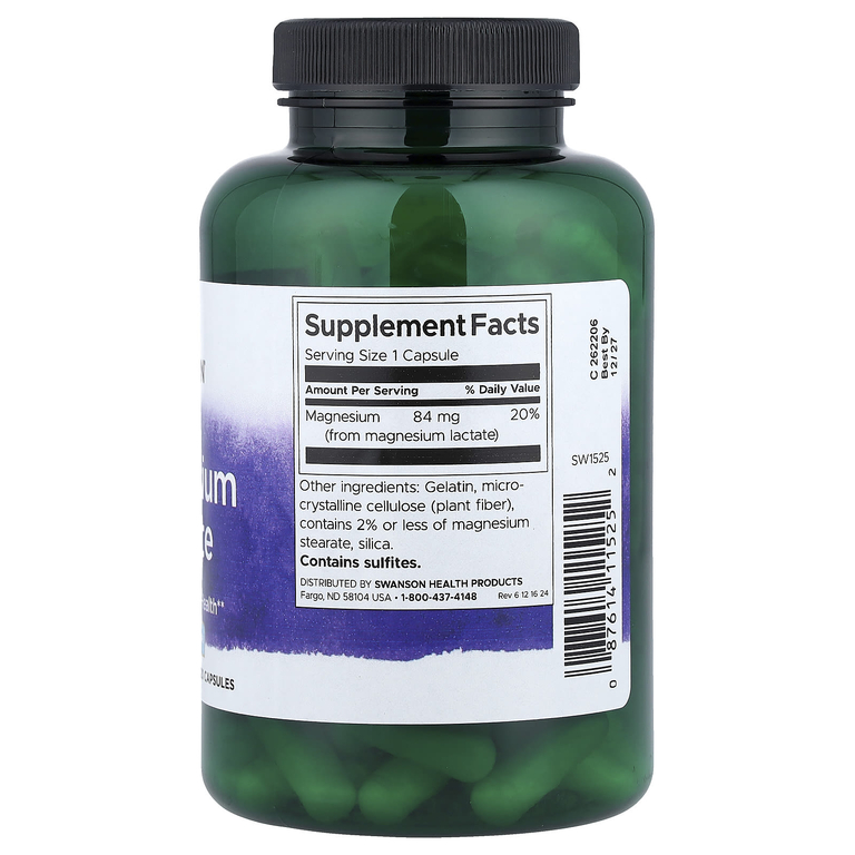 Swanson Vitamins, лактат магния, 84 мг, 120 капсул