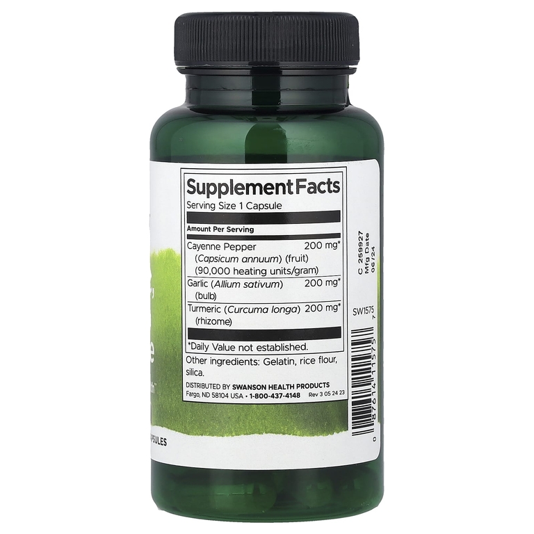 Swanson Vitamins, куркума, чеснок и кайенский перец, 60 капсул