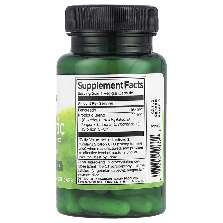 Swanson Vitamins, Пробиотик с пищеварительными ферментами, 5 млрд КОЕ, 60 растительных капсул