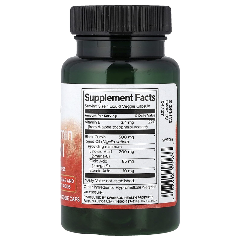 Swanson Vitamins, масло из семян черного тмина, 60 жидк. растительных капсул