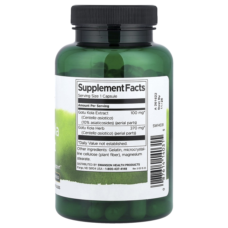 Swanson Vitamins, готу колы, стандартизованный экстракт готу колы, 100 мг, 120 капсул