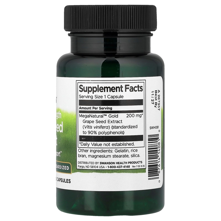 Swanson Vitamins, Экстракт виноградных косточек, стандартизированный, 200 мг, 60 капсул