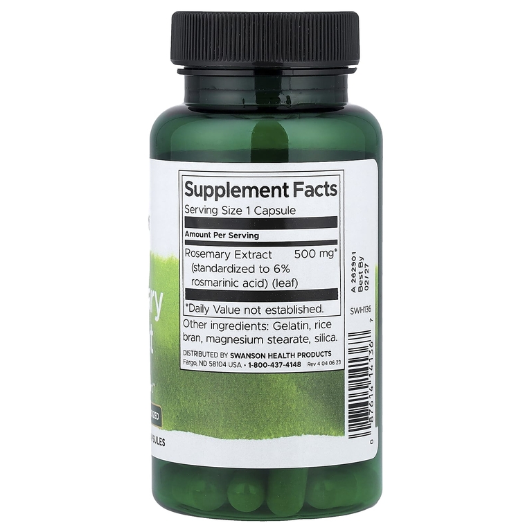 Swanson Vitamins, экстракт розмарина, стандартизированный, 500 мг, 60 капсул