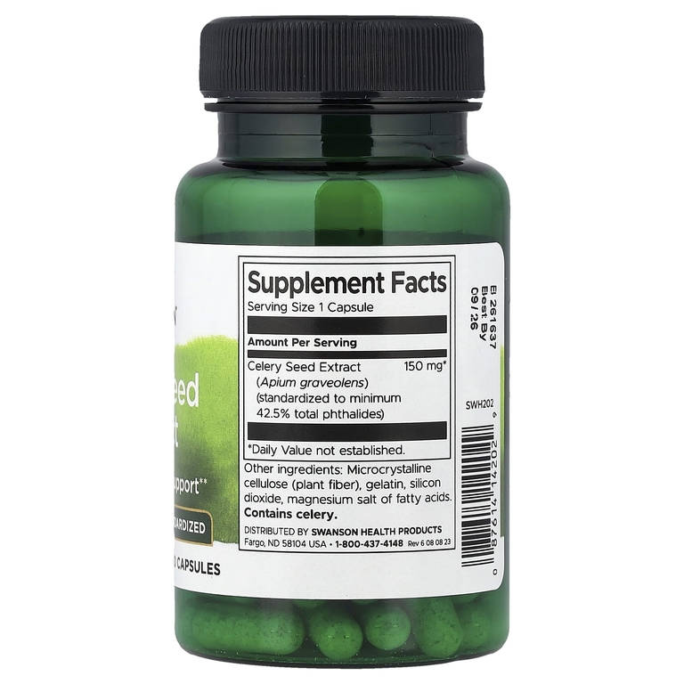 Swanson Vitamins, экстракт семян сельдерея, стандартизованный, 60 капсул (150 мг в 1 капсуле)