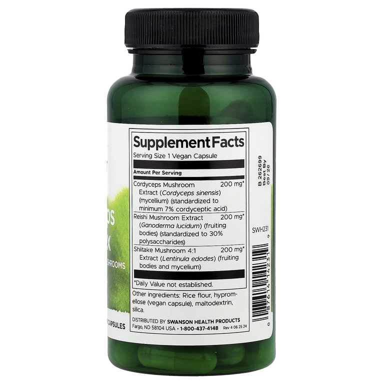 Swanson Vitamins, Комплекс кордицепса с грибами рейши и шиитаке, 60 веганских капсул