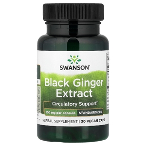 Swanson Vitamins, экстракт чёрного имбиря, стандартизированный, 100 мг, 30 веганских капсул