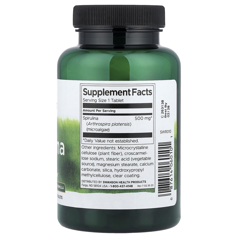 Swanson Vitamins, спирулина, 500 мг, 180 таблеток
