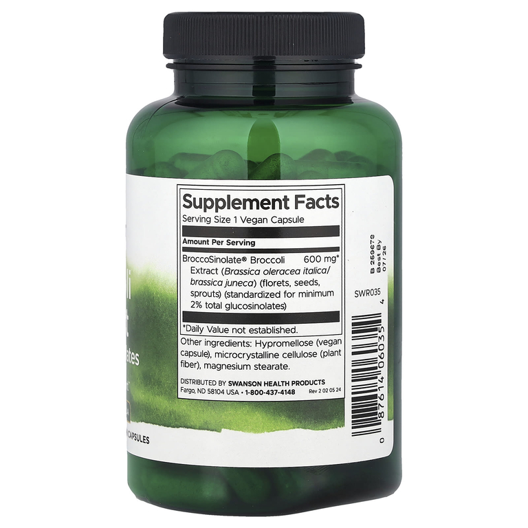Swanson Vitamins, Экстракт брокколи с глюкозинолатами, 120 веганских капсул (600 мг на капсулу)
