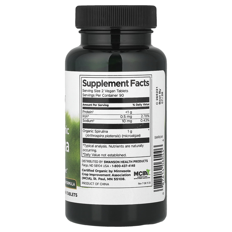 Swanson Vitamins, 100% органическая спирулина, 180 веганских таблеток