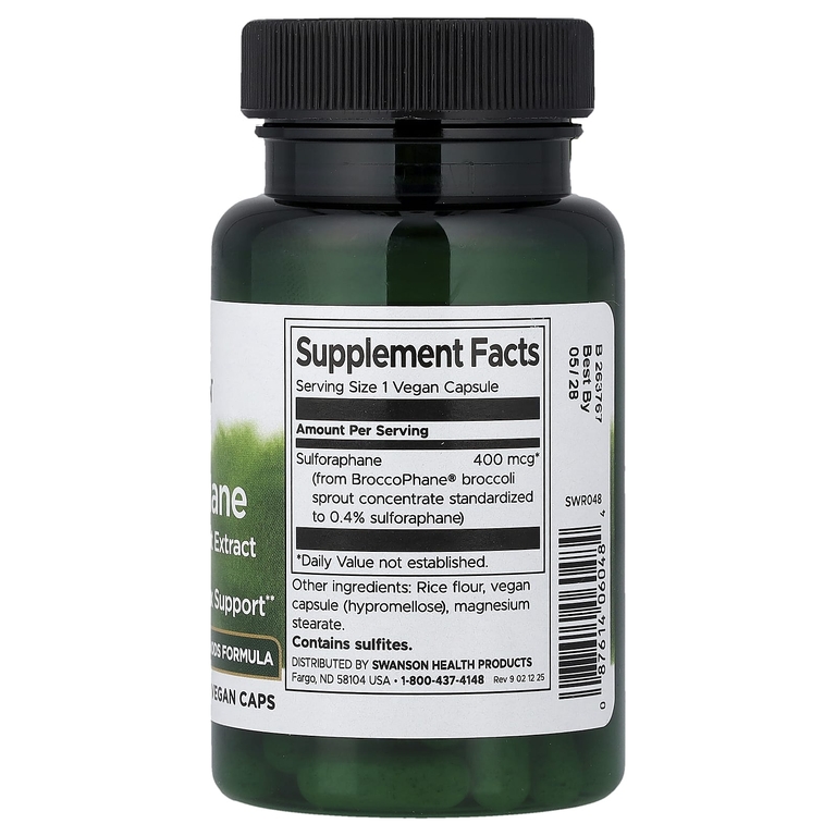 Swanson Vitamins, сульфорафан из экстракта ростков брокколи, 400 мкг, 60 веганских капсул