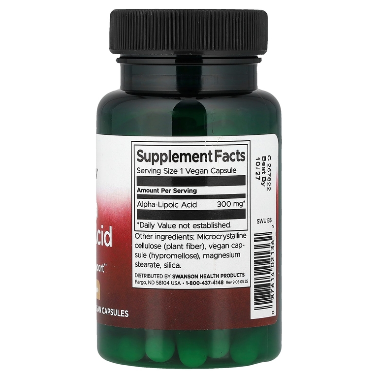 Swanson Vitamins, альфа-липоевая кислота, 300 мг, 60 веганских капсул