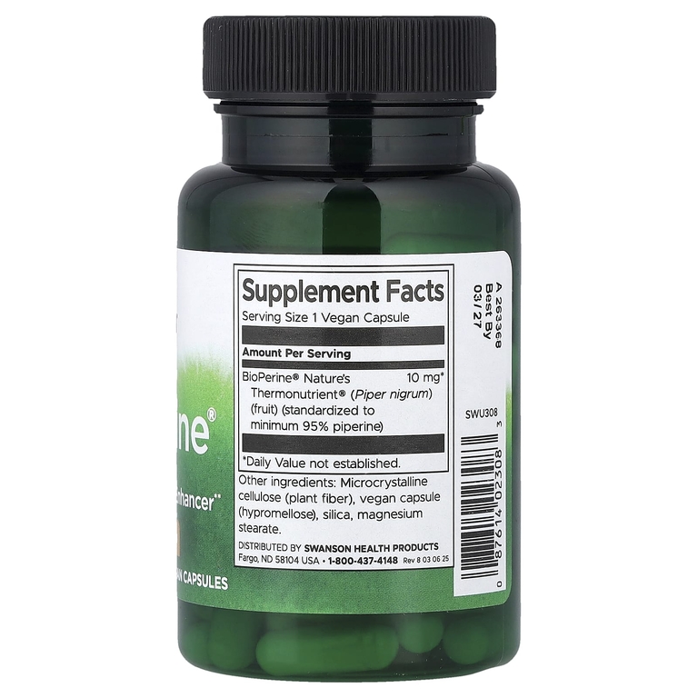 Swanson Vitamins, BioPerine®, 10 мг, 60 веганских капсул
