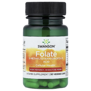 Swanson Vitamins, фолат, высокоэффективный, 30 растительных капсул (800 мкг в 1 капсуле)