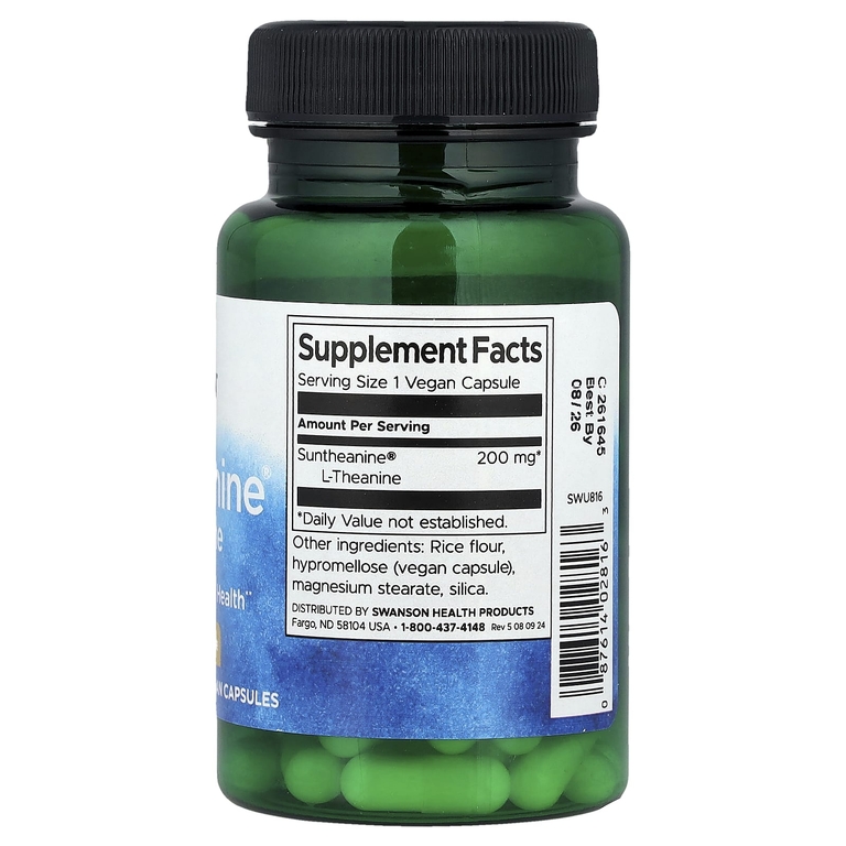 Swanson Vitamins, Suntheanine® L-теанин, 200 мг, 60 веганских капсул