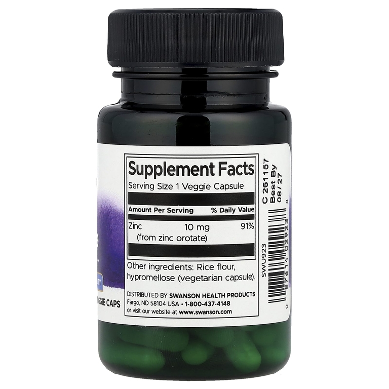 Swanson Vitamins, Оротат цинка, 60 вегетарианских капсул (10 мг в 1 капсуле)