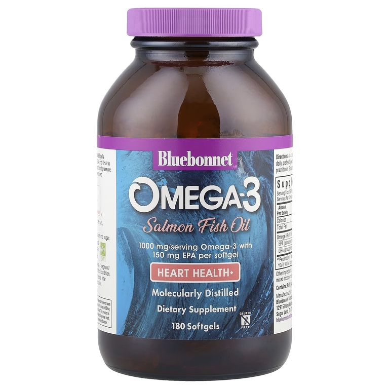 Bluebonnet Nutrition, Рыбий жир лосося с омега-3, 1000 мг, 180 мягких таблеток
