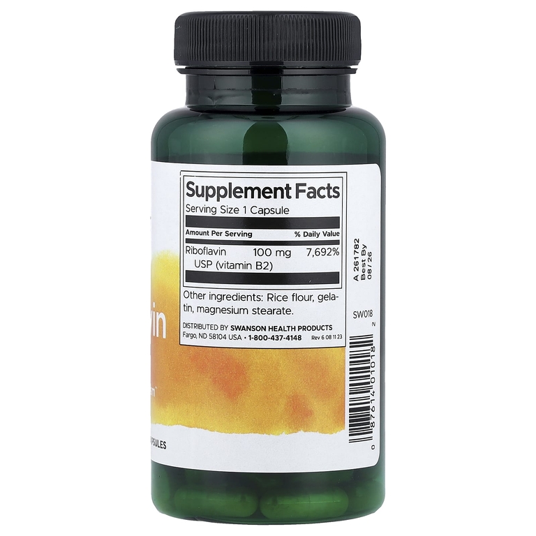 Swanson Vitamins, Рибофлавин, 100 мг, 100 капсул