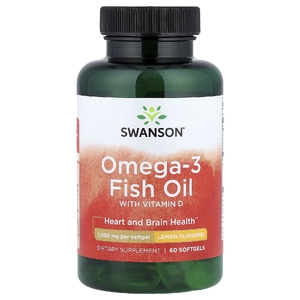 Swanson Vitamins, рыбий жир омега-3 с витамином D, лимон, 60 капсул