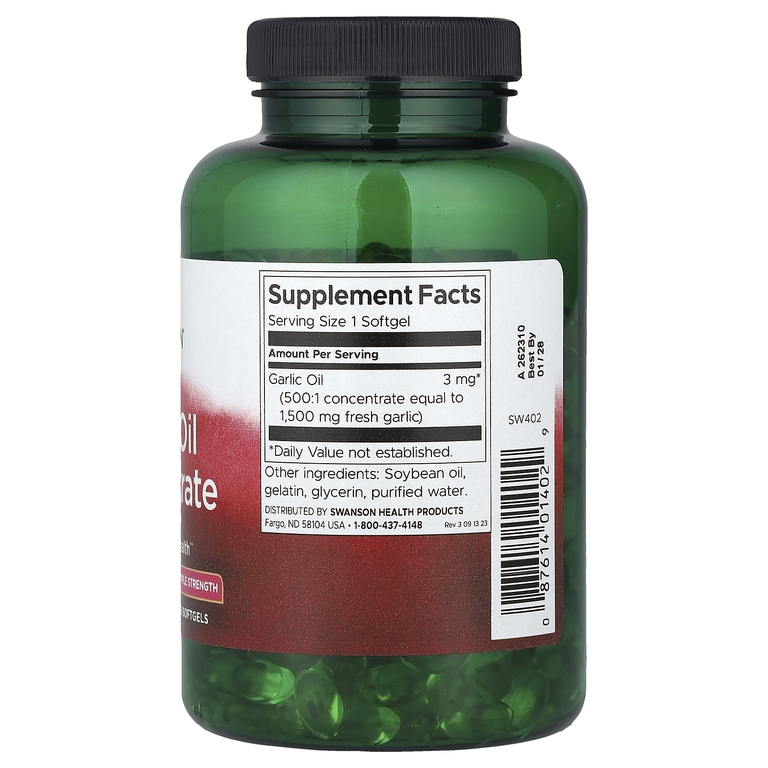 Swanson Vitamins, концентрат чесночного масла, тройная сила, 1500 мг, 500 капсул