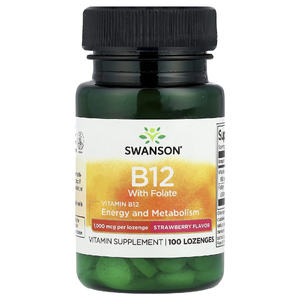 Swanson Vitamins, Витамин B12 с фолатом, клубника, 100 пастилок