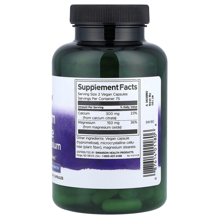 Swanson Vitamins, цитрат кальция с магнием, 150 веганских капсул
