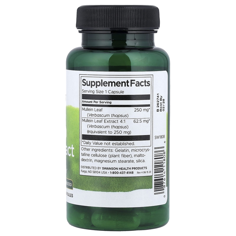 Swanson Vitamins, экстракт листьев коровяка, стандартизованный, 250 мг, 60 капсул