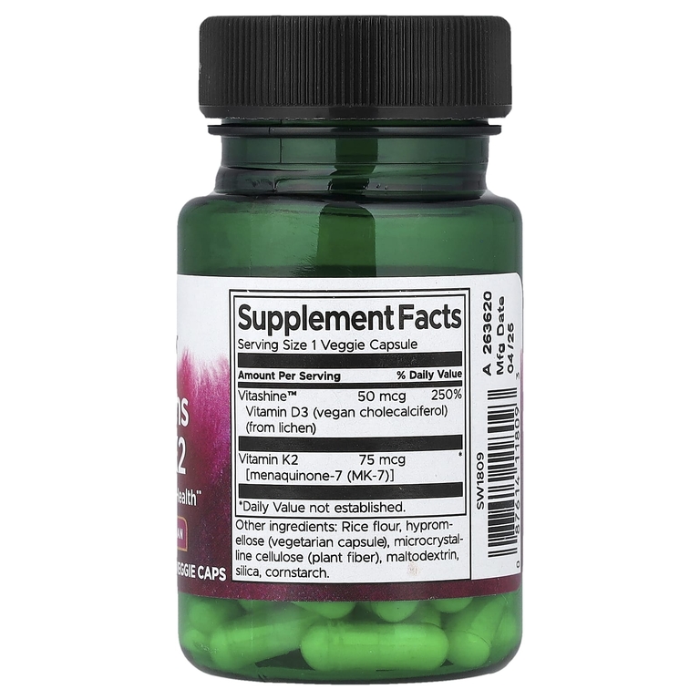 Swanson Vitamins, Витамины D3 и K2, 60 растительных капсул