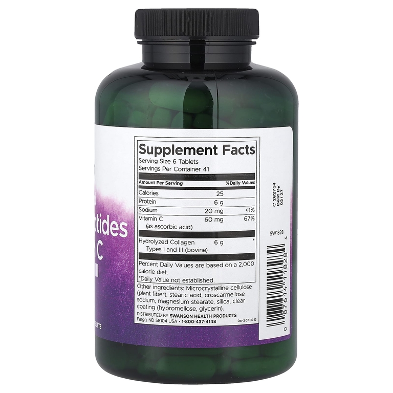 Swanson Vitamins, Гидролизованные пептиды коллагена с витамином C, 250 таблеток