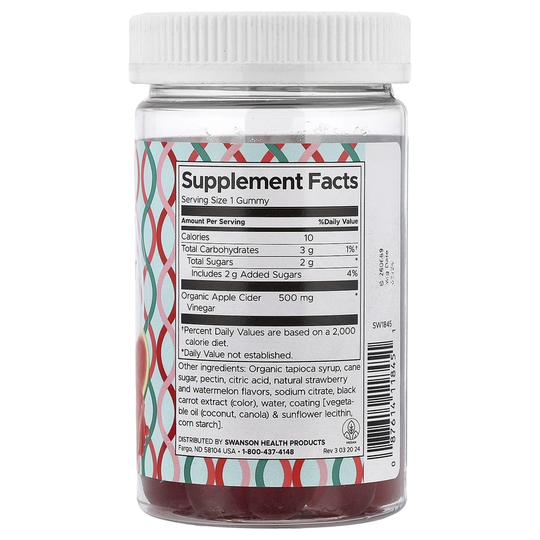 Swanson Vitamins, яблочный уксус в жевательных таблетках, со вкусом клубники и арбуза, 60 жевательных таблеток (Товар снят с продажи) 