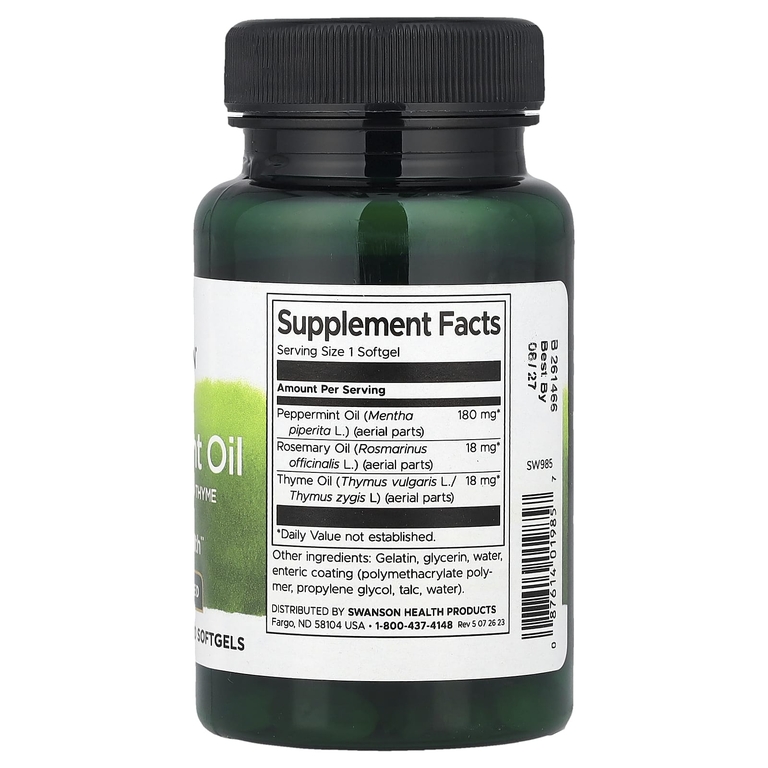 Swanson Vitamins, масло перечной мяты, розмарина и чабреца, 100 капсул