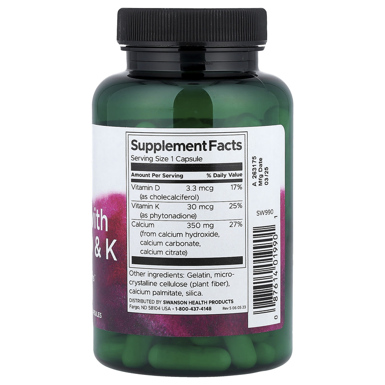 Swanson Vitamins, Кальций с витаминами D и K, 100 капсул