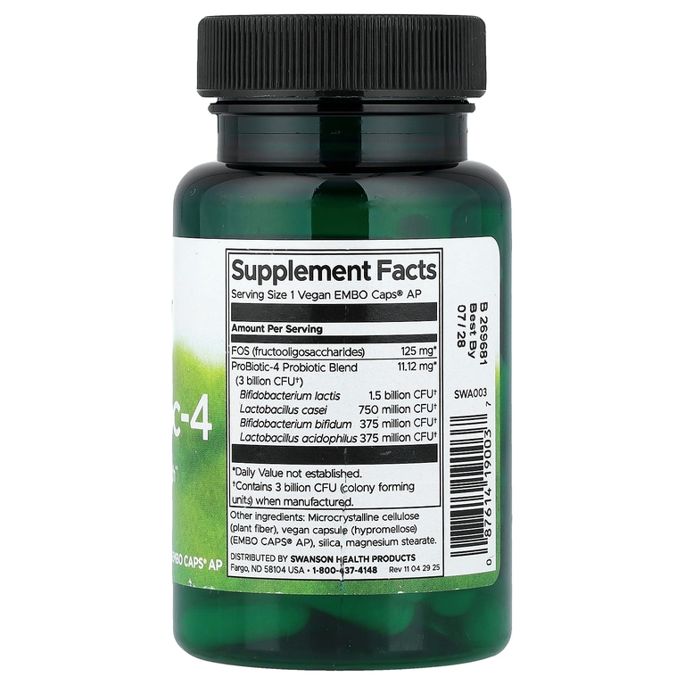 Swanson Vitamins, ProBiotic-4, 60 веганских капсул Embo Caps® AP
