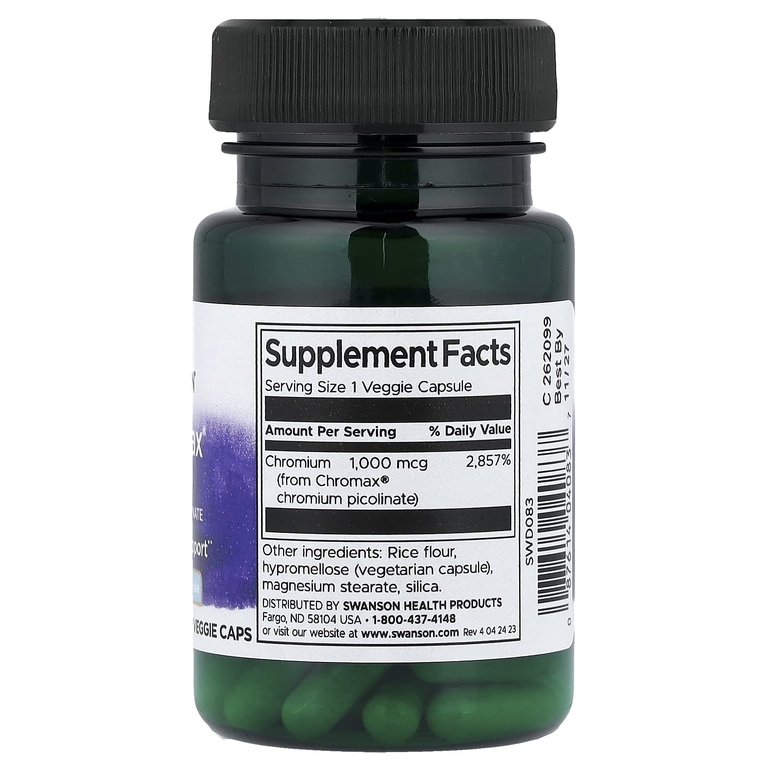 Swanson Vitamins, Chromax® 1000, пиколинат хрома, 1000 мкг, 60 растительных капсул