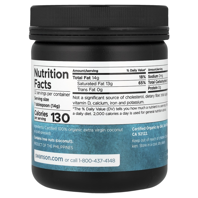 Swanson Vitamins, органическое нерафинированное кокосовое масло высшего качества, холодный отжим, 454 г (16 унций)