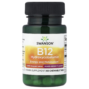 Swanson Vitamins, B12 гидроксикобаламин, ягодное ассорти, 1000 мкг, 60 жевательных таблеток