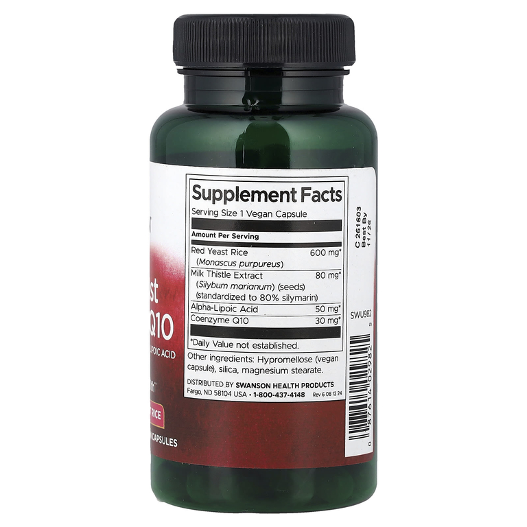 Swanson Vitamins, красный ферментированный рис и коэнзим Q10 с расторопшей и альфа-липоевой кислотой, 60 веганских капсул