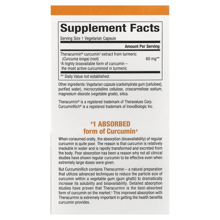 Natural Factors, Theracurmin®, 60 мг, 30 вегетарианских капсул