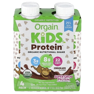 Orgain, Kids Protein™, органический питательный коктейль, шоколадный вкус, 4 пакетика по 244 мл (8,25 жидк. унции)