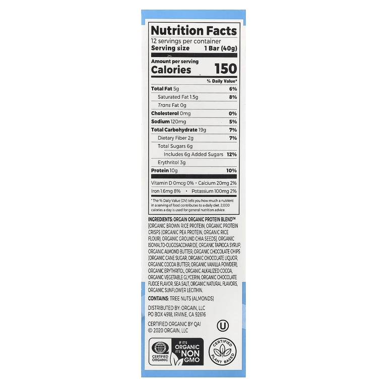 Orgain, Protein Snack Bar, шоколадный брауни, 12 батончиков по 40 г (1,41 унции)