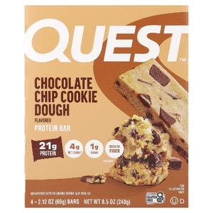 Quest Nutrition, Протеиновый батончик, тесто с шоколадной крошкой, 4 батончика, 60 г (2,12 унции)