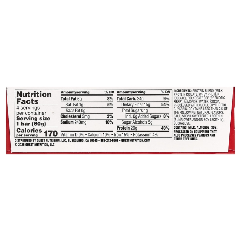 Quest Nutrition, Протеиновый батончик, шоколадный брауни, 4 батончика, 60 г (2,12 унции)