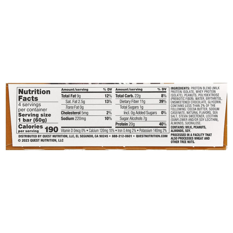 Quest Nutrition, Protein Bar, шоколадно-арахисовая паста, 4 батончика, 60 г (2,12 унции)