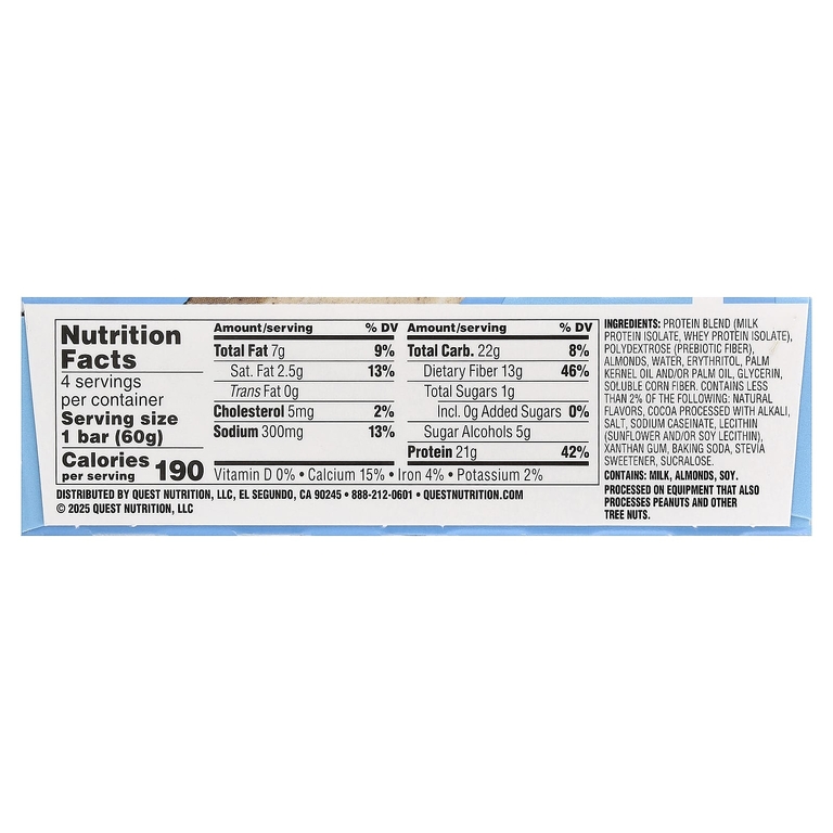 Quest Nutrition, Протеиновый батончик, печенье и крем, 4 батончика, 60 г (2,12 унции) каждый