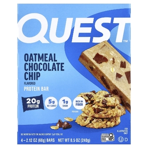 Quest Nutrition, Протеиновый батончик, шоколадные кусочки из овсяных хлопьев, 4 батончики, 2,12 унции (60 г)