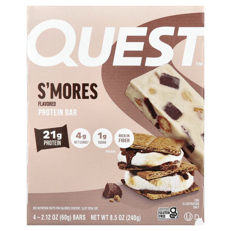 Quest Nutrition, Протеиновый батончик, S'Mores, 4 батончика, 60 г (2,12 унции) каждый