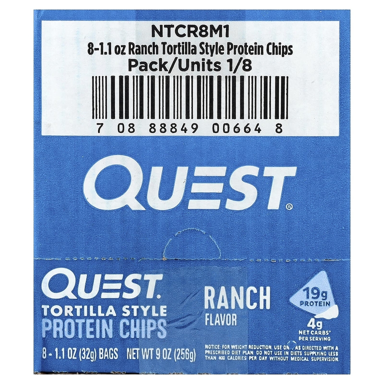 Quest Nutrition, Протеиновые чипсы по-тортильи, ранчо, 8 пакетиков по 32 г (1,1 унции)